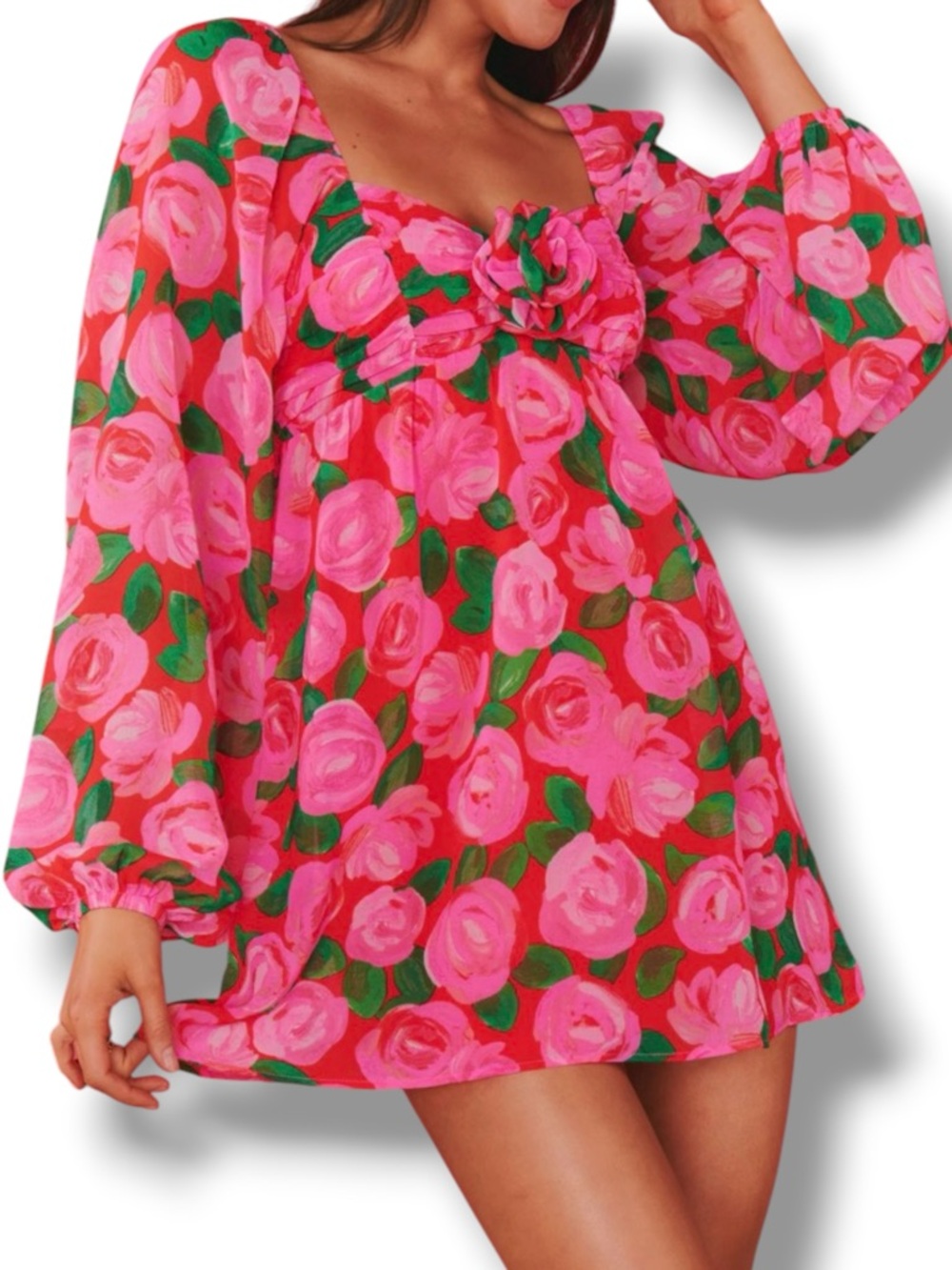 Show Me Your MuMu Becca Babydoll Dress in Rosie Blooms Size Large NWT